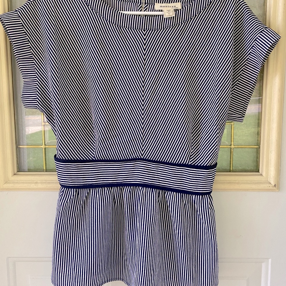 Navy Blue & White Dress Top